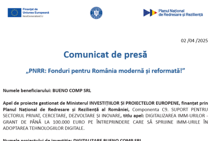 comunicat de presa demarare proiect digitalizare bueno comp srl 67ed483955def