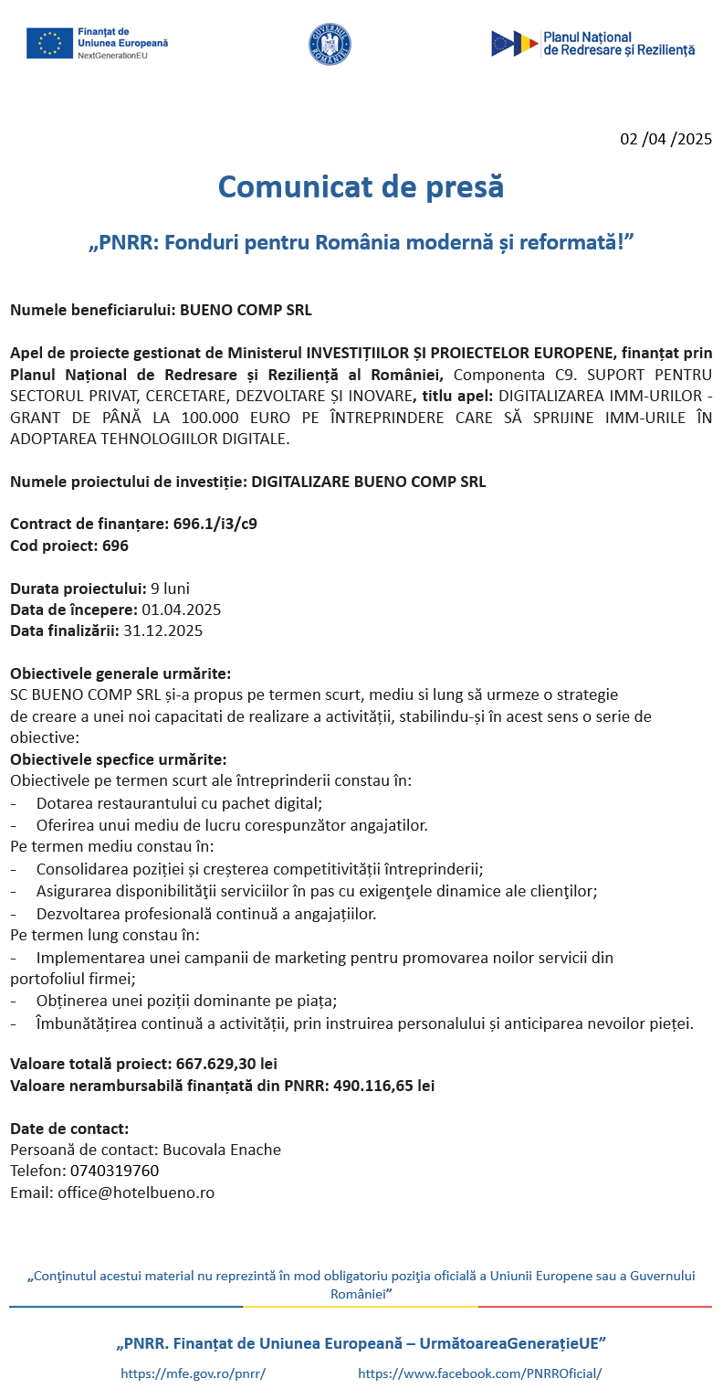 comunicat de presa demarare proiect digitalizare bueno comp srl 67ed483955def