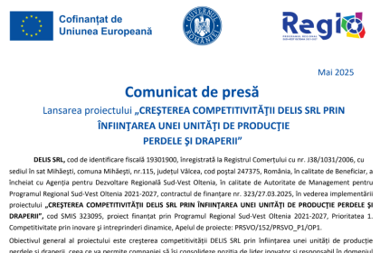 comunicat de presa demarare proiect cresterea competitivitatii delis srl prin infiintarea unei unitati de productie perdele si draperii 681e0c4ba2320