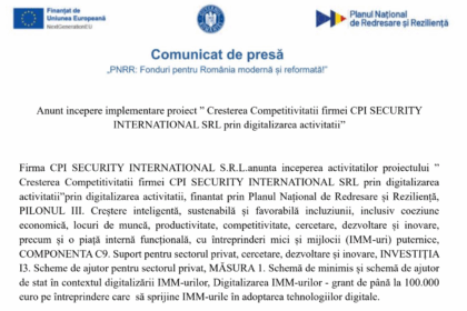 comunicat de presa demarare proiect cresterea competitivitatii firmei cpi security international srl prin digitalizarea activitatii 683da9c74e316