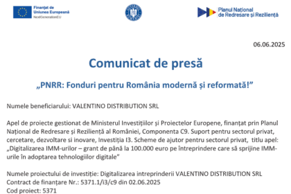 comunicat de presa demarare proiect digitalizarea intreprinderii valentino distribution srl 68430038cee93
