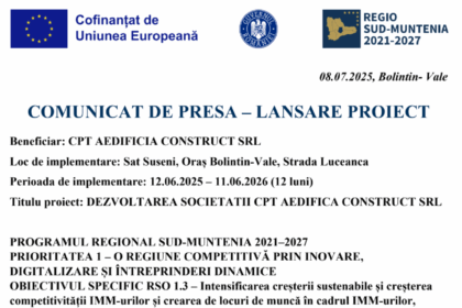 comunicat de presa demarare proiect dezvoltarea societatii cpt aedificia construct srl 686d1d45624a1