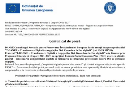 comunicat de presa demarare proiect t danke transformare digitala a angajatilor fara know how in era digitala 68ac756c105b9