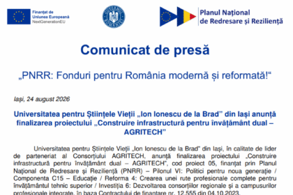 comunicat de presa finalizare proiect construire infrastructura pentru invatamant dual agritech pentru universitatea pentru stiintele vietii ion ionescu de la brad 6a8c59cc218ba
